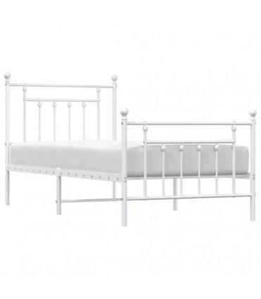 vidaXL Metal Bed Frame without Mattress with Footboard Whit — Size: 90 x 190 cm, Model: with headboard & footboard — V0671964841
