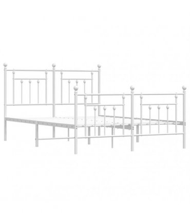 vidaXL Bed Frame | White | Steel | Double | Bed Frame | Rectangular — Size: 140 x 190 cm, Model: with headboard & footboard