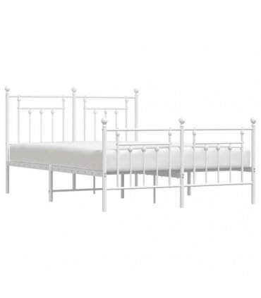vidaXL Bed Frame | White | Steel | Double | Bed Frame | Rectangular — Size: 140 x 190 cm, Model: with headboard & footboard