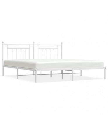 vidaXL Bed Frame | White | Steel | Double | Bed Frame | Rectangular | Industrial — Size: 200 x 200 cm, Model: with headboard