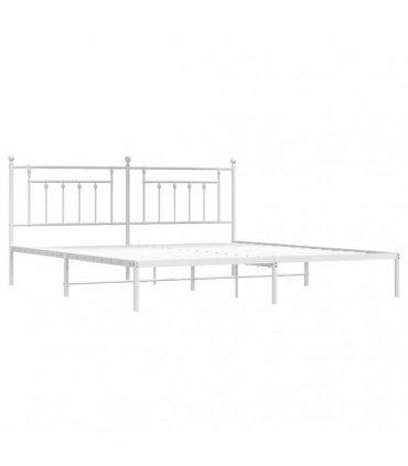 vidaXL Bed Frame | White | Steel | Double | Bed Frame | Rectangular | Industrial — Size: 200 x 200 cm, Model: with headboard