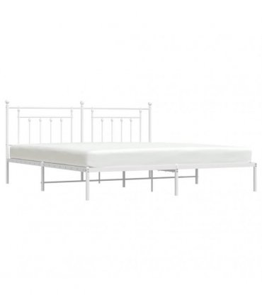vidaXL Bed Frame | White | Steel | Double | Bed Frame | Rectangular | Industrial — Size: 200 x 200 cm, Model: with headboard