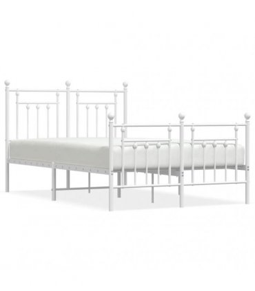 vidaXL Bed Frame | White | Powder-Coated Steel | Small Double | Bed Fram — Size: 120 x 190 cm, Model: with headboard & footboard
