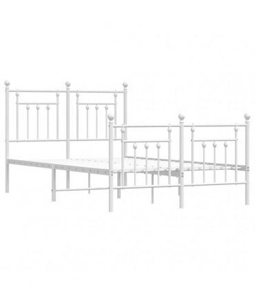 vidaXL Bed Frame | White | Powder-Coated Steel | Small Double | Bed Fram — Size: 120 x 190 cm, Model: with headboard & footboard