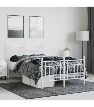 vidaXL Bed Frame | White | Powder-Coated Steel | Small Double | Bed Fram — Size: 120 x 190 cm, Model: with headboard & footboard