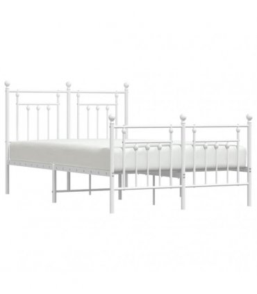 vidaXL Bed Frame | White | Powder-Coated Steel | Small Double | Bed Fram — Size: 120 x 190 cm, Model: with headboard & footboard