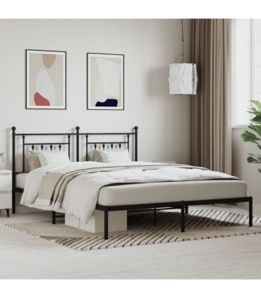 vidaXL Metal Bed Frame without Mattress with Headboard Black 160x200cm — Size: 160 x 200 cm — V0671964850