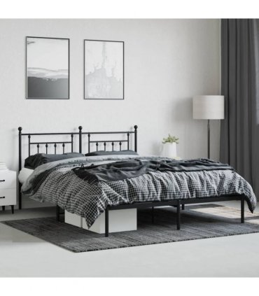 vidaXL Metal Bed Frame without Mattress with Headboard Black 160x200cm — Size: 160 x 200 cm — V0671964850