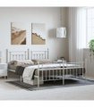 vidaXL Bed Frame | White | Powder-Coated Steel | Double | Double Bed Fra — Size: 183 x 213 cm, Model: with headboard & footboard