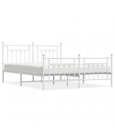 vidaXL Bed Frame | White | Powder-Coated Steel | Double | Double Bed Fra — Size: 183 x 213 cm, Model: with headboard & footboard