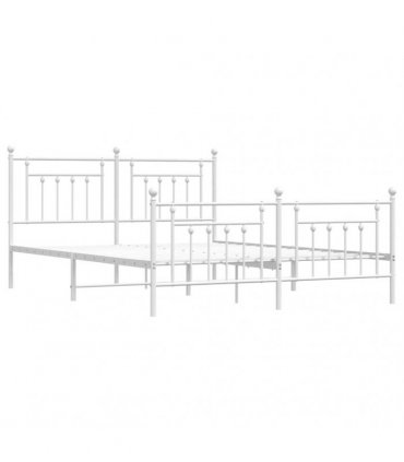 vidaXL Bed Frame | White | Powder-Coated Steel | Double | Double Bed Fra — Size: 183 x 213 cm, Model: with headboard & footboard