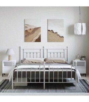 vidaXL Bed Frame | White | Powder-Coated Steel | Double | Double Bed Fra — Size: 183 x 213 cm, Model: with headboard & footboard