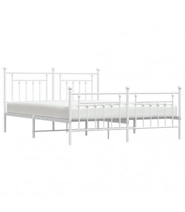 vidaXL Bed Frame | White | Powder-Coated Steel | Double | Double Bed Fra — Size: 183 x 213 cm, Model: with headboard & footboard