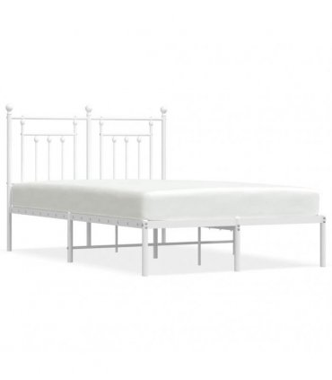 vidaXL Bed Frame | White | Steel | Small Double | Bed Frame | Rectangular — Size: 120 x 190 cm, Model: with headboard