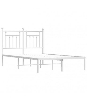 vidaXL Bed Frame | White | Steel | Small Double | Bed Frame | Rectangular — Size: 120 x 190 cm, Model: with headboard