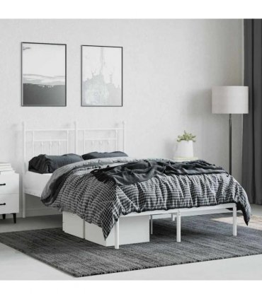 vidaXL Bed Frame | White | Steel | Small Double | Bed Frame | Rectangular — Size: 120 x 190 cm, Model: with headboard