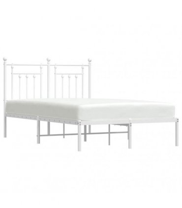 vidaXL Bed Frame | White | Steel | Small Double | Bed Frame | Rectangular — Size: 120 x 190 cm, Model: with headboard