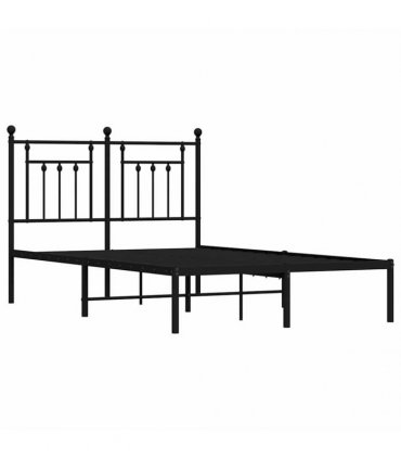 vidaXL Metal Bed Frame without Mattress with Headboard Black 135x190cm — Size: 135 x 190 cm — V0671964856