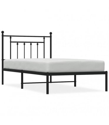 vidaXL Bed Frame | Black | Powder-Coated Steel | Single | Bed Frame — Size: 100 x 190 cm, Model: with headboard