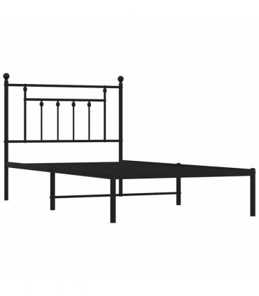 vidaXL Bed Frame | Black | Powder-Coated Steel | Single | Bed Frame — Size: 100 x 190 cm, Model: with headboard