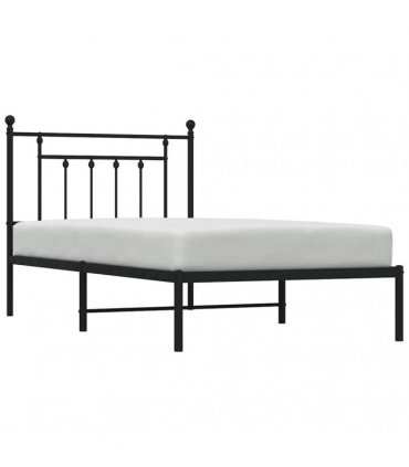 vidaXL Bed Frame | Black | Powder-Coated Steel | Single | Bed Frame — Size: 100 x 190 cm, Model: with headboard