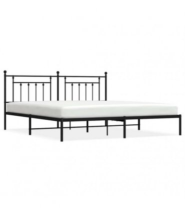 vidaXL Bed Frame | Black | Powder-Coated Steel | Double | Bed Frame — Size: 193 x 203 cm, Model: with headboard
