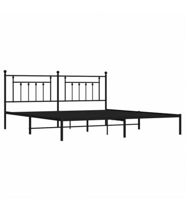 vidaXL Bed Frame | Black | Powder-Coated Steel | Double | Bed Frame — Size: 193 x 203 cm, Model: with headboard