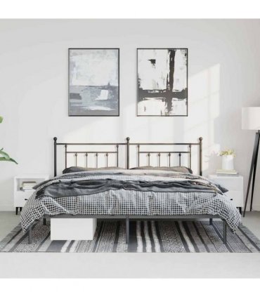 vidaXL Bed Frame | Black | Powder-Coated Steel | Double | Bed Frame — Size: 193 x 203 cm, Model: with headboard
