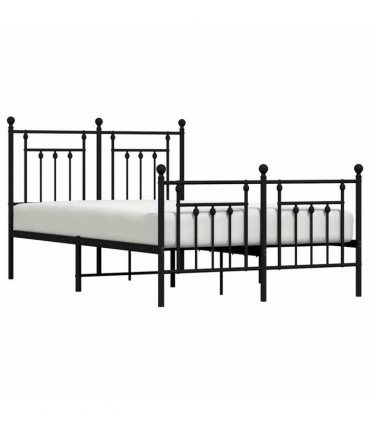 vidaXL Bed Frame | Black | Powder-Coated Steel | Small Double | Metal Be — Size: 120 x 190 cm, Model: with headboard & footboard