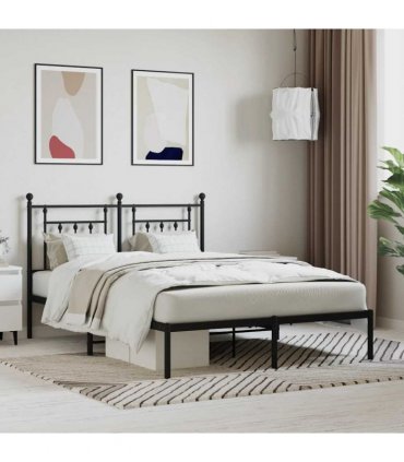 vidaXL Bed Frame | Black | Steel | 140x190 cm | Bed Frame | Rectangular — Size: 140 x 190 cm, Model: with headboard