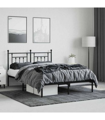 vidaXL Bed Frame | Black | Steel | 140x190 cm | Bed Frame | Rectangular — Size: 140 x 190 cm, Model: with headboard
