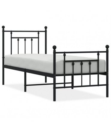vidaXL Metal Bed Frame without Mattress with Footboard Black 75x190cm — Size: 75 x 190 cm, Model: with headboard & footboard