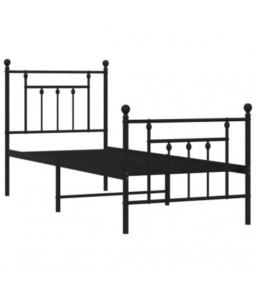 vidaXL Metal Bed Frame without Mattress with Footboard Black 75x190cm — Size: 75 x 190 cm, Model: with headboard & footboard