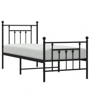 vidaXL Metal Bed Frame without Mattress with Footboard Black 75x190cm — Size: 75 x 190 cm, Model: with headboard & footboard