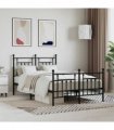 vidaXL Bed Frame | Black | Powder-Coated Steel | Double | Durable | Bed — Size: 120 x 200 cm, Model: with headboard & footboard