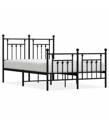vidaXL Bed Frame | Black | Powder-Coated Steel | Double | Durable | Bed — Size: 120 x 200 cm, Model: with headboard & footboard