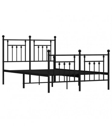 vidaXL Bed Frame | Black | Powder-Coated Steel | Double | Durable | Bed — Size: 120 x 200 cm, Model: with headboard & footboard