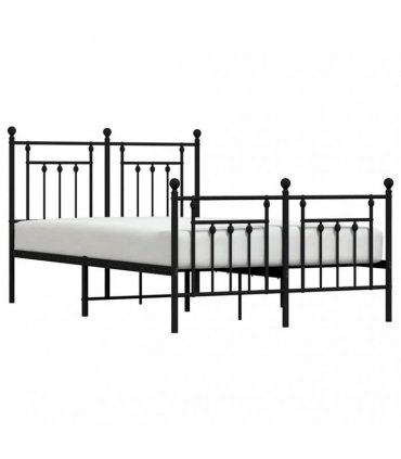 vidaXL Bed Frame | Black | Powder-Coated Steel | Double | Durable | Bed — Size: 120 x 200 cm, Model: with headboard & footboard