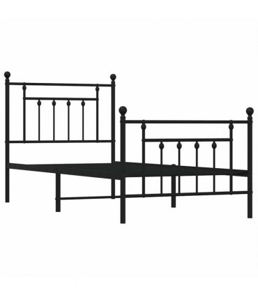vidaXL Bed Frame | Black | Steel | Single | Bed Frame | Rectangular | Ind — Size: 90 x 200 cm, Model: with headboard & footboard