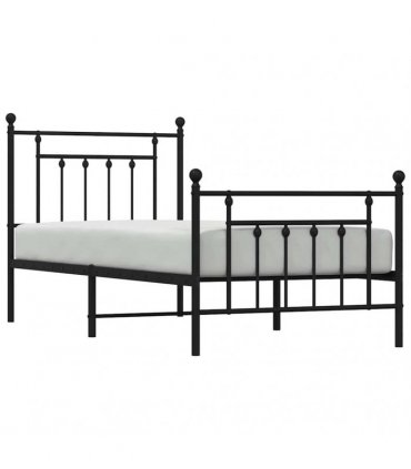 vidaXL Bed Frame | Black | Steel | Single | Bed Frame | Rectangular | Ind — Size: 90 x 200 cm, Model: with headboard & footboard