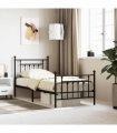 vidaXL Bed Frame | Black | Powder-Coated Steel | Single | Metal Bed Frame — Size: 80 x 200 cm, Model: with headboard & footboard