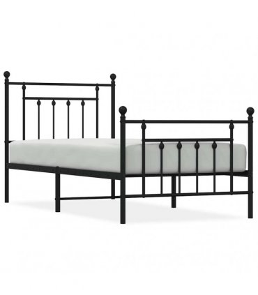 vidaXL Bed Frame | Black | Powder-Coated Steel | Single | Metal Bed Frame — Size: 80 x 200 cm, Model: with headboard & footboard