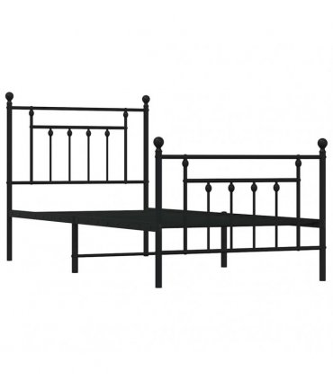 vidaXL Bed Frame | Black | Powder-Coated Steel | Single | Metal Bed Frame — Size: 80 x 200 cm, Model: with headboard & footboard