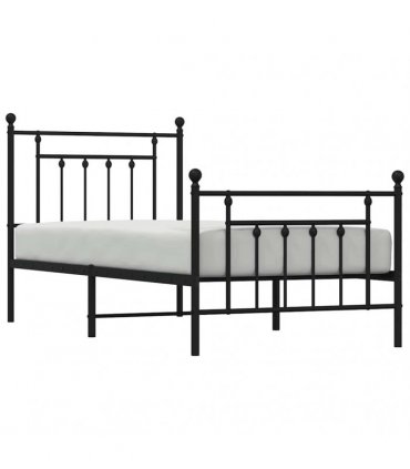 vidaXL Bed Frame | Black | Powder-Coated Steel | Single | Metal Bed Frame — Size: 80 x 200 cm, Model: with headboard & footboard