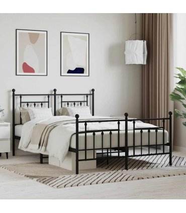 vidaXL Bed Frame | Black | Powder-coated steel | Double bed size | Bed F — Size: 140 x 190 cm, Model: with headboard & footboard