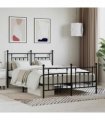 vidaXL Bed Frame | Black | Powder-coated steel | Double bed size | Bed F — Size: 140 x 190 cm, Model: with headboard & footboard