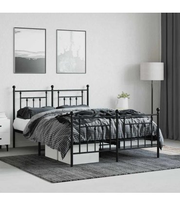 vidaXL Bed Frame | Black | Powder-coated steel | Double bed size | Bed F — Size: 140 x 190 cm, Model: with headboard & footboard