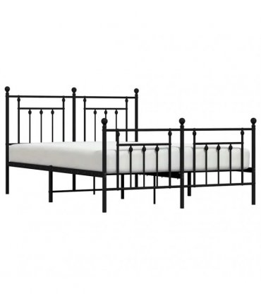 vidaXL Bed Frame | Black | Powder-coated steel | Double bed size | Bed F — Size: 140 x 190 cm, Model: with headboard & footboard