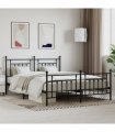 vidaXL Metal Bed Frame without Mattress with Footboard Black 180x200cm — Size: 180 x 200 cm, Model: with headboard & footboard