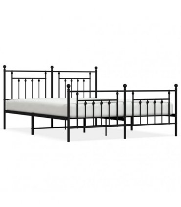 vidaXL Metal Bed Frame without Mattress with Footboard Black 180x200cm — Size: 180 x 200 cm, Model: with headboard & footboard